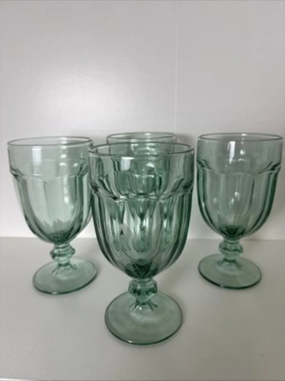 Set of 4 Vintage Libbey Duratuff Gibraltar Spanish Green Ice Tea Goblets